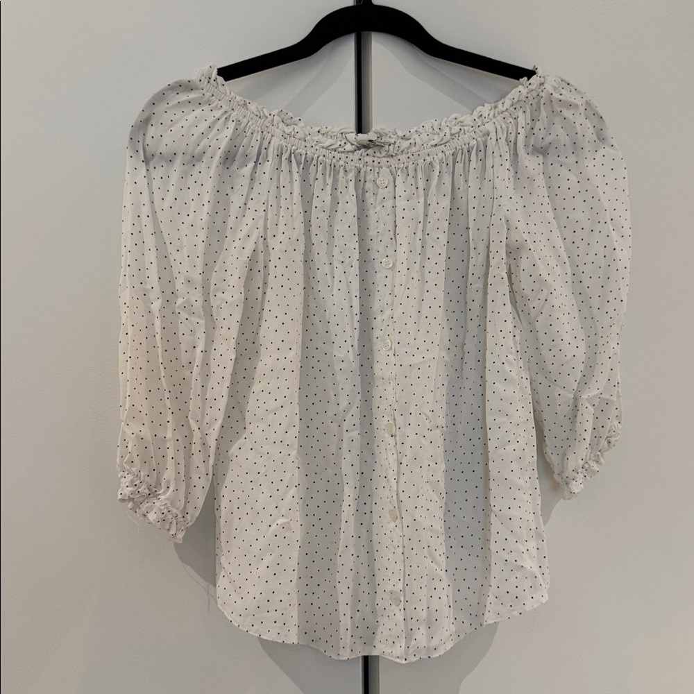Ckh small off the shoulder White Blouse with Black Dots polka dots button down